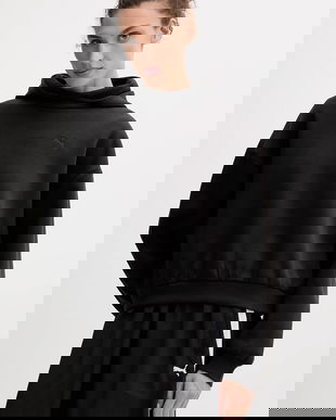 Puma bluză culoarea negru, cu glugă, uni, 632051