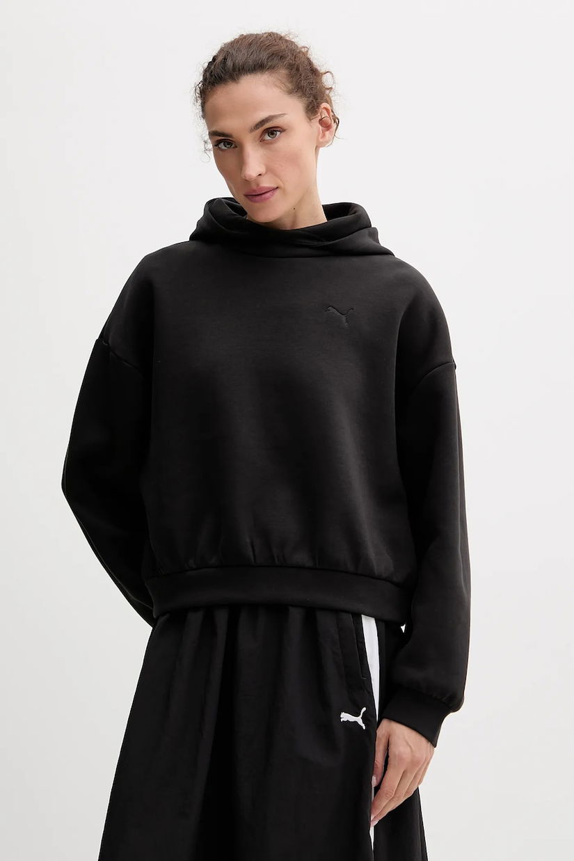 Puma bluză culoarea negru, cu glugă, uni, 632051
