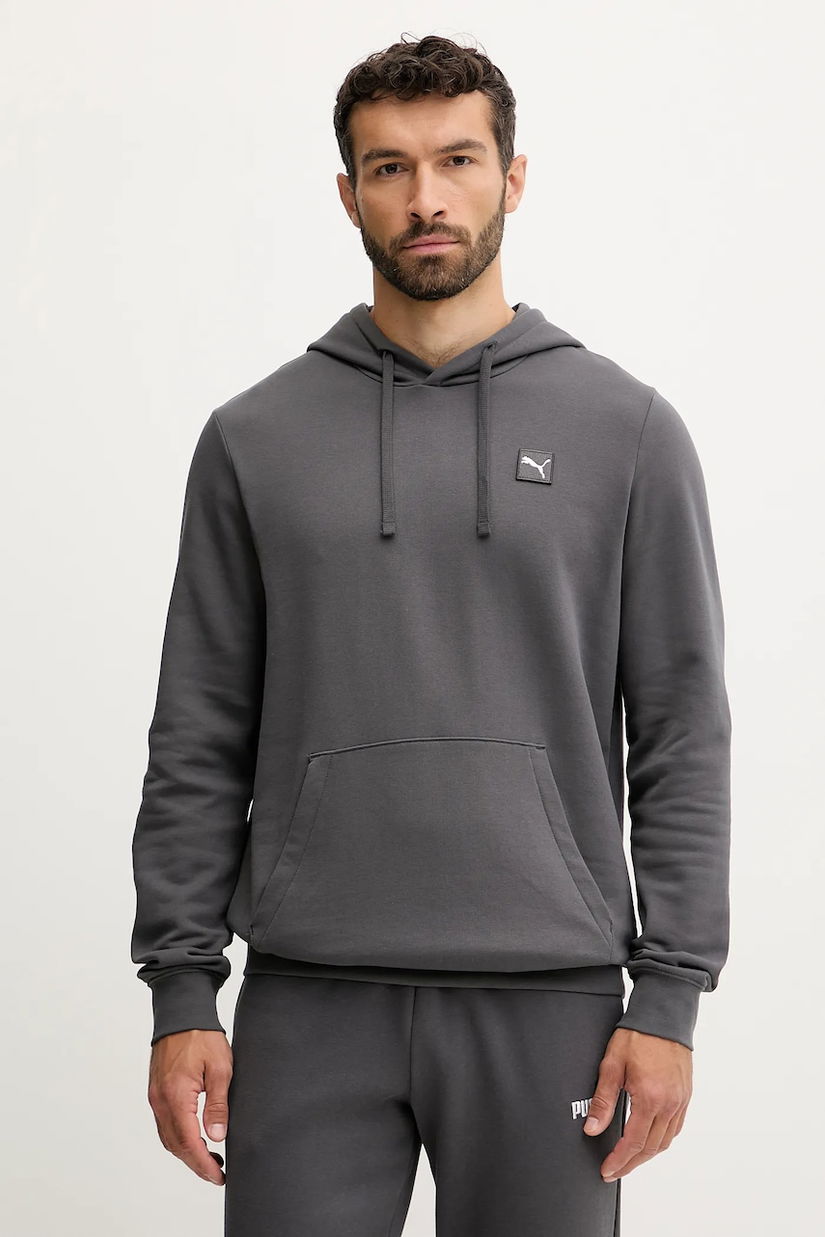 Puma hanorac de bumbac culoarea gri, cu glugă, cu imprimeu, 688254