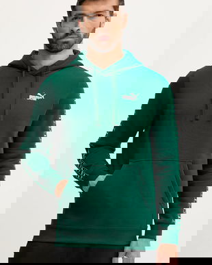 Puma bluză culoarea verde, cu glugă, cu imprimeu, 684675