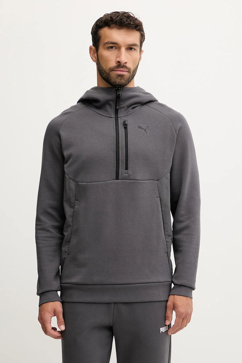 Puma bluză PUMATECH culoarea gri, cu glugă, uni, 688044