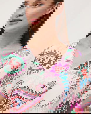 Medicine bluză din amestec de in cu imprimeu