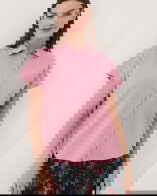 Medicine cămașă din amestec de in culoarea roz, cu guler clasic, relaxed