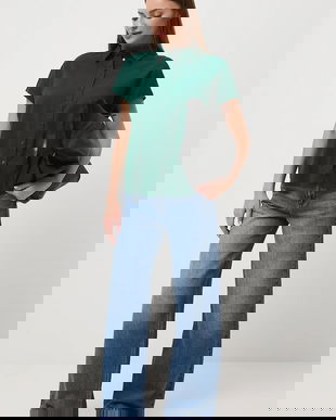 Medicine cămașă din amestec de in culoarea verde, cu guler clasic, relaxed