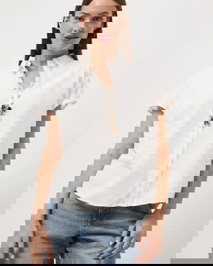 Medicine cămașă din amestec de in culoarea bej, cu guler clasic, relaxed