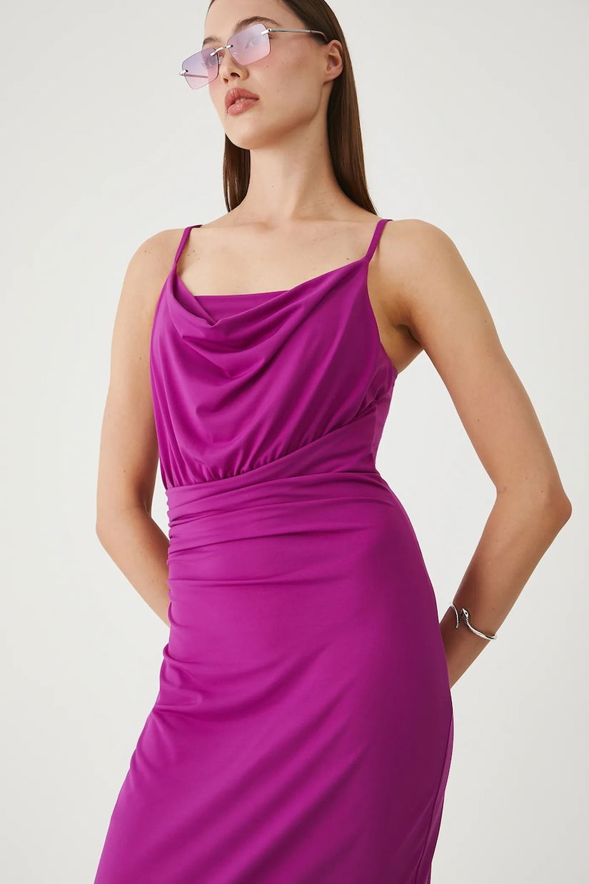 Medicine rochie culoarea violet, midi,mulată