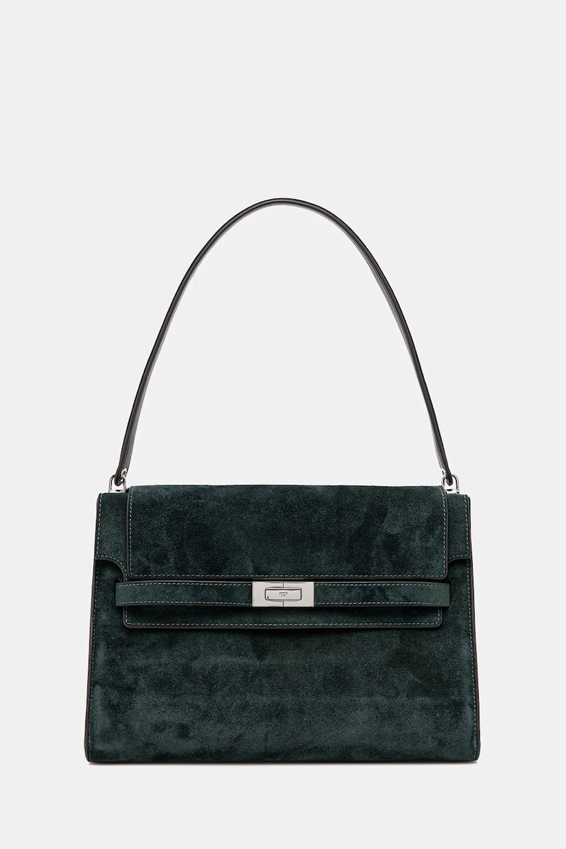 Tory Burch geantă de mână din piele întoarsă Lee Radziwill culoarea verde, 169256-400