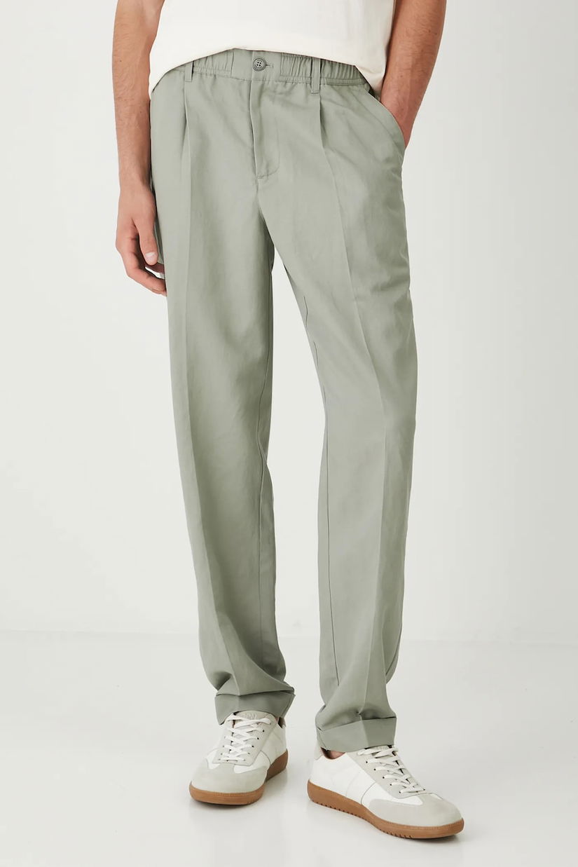 Medicine pantaloni din amestec de in culoarea verde, drept