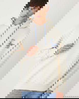 Medicine bluză culoarea bej, cu glugă, cu imprimeu