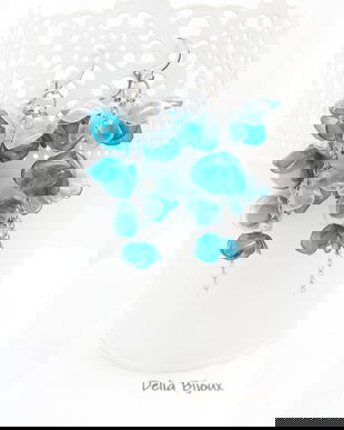 Cercei statement handmade unicat - PET-uri (plastic) reciclate - flori (cod1265)