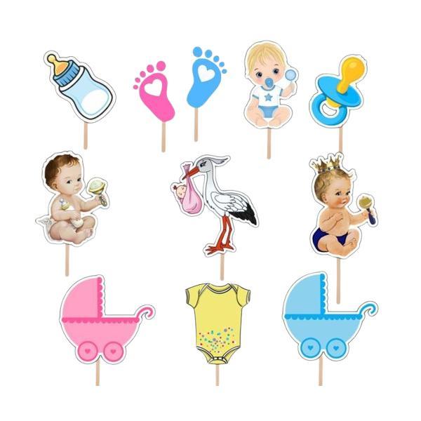 Set accesorii brioșe/ tort, 10 buc, tematica Baby, Photo Paper Glossy