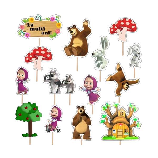 Set accesorii briose/ tort, 14 buc, tematica Masha si Ursul, Photo Paper Glossy