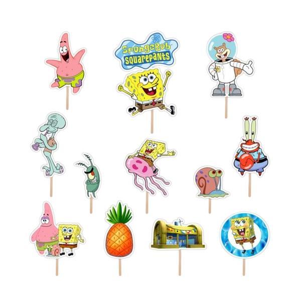 Set accesorii brioșe/ tort, 12 buc, tematica SpongeBob, Photo Paper Glossy