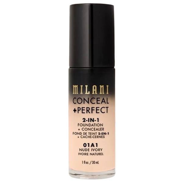 Fond de Ten si Corector - Milani Conceal + Perfect 2-in-1 Foundation + Concealer, nuanta 01A1 Nude Ivory, 30 ml