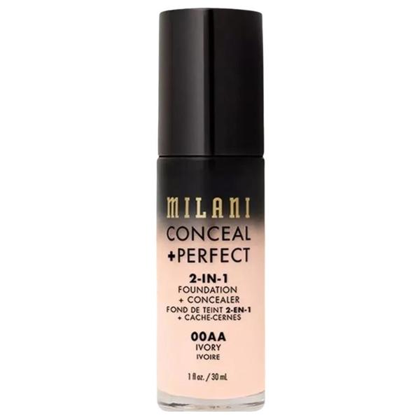 Fond de Ten si Corector - Milani Conceal + Perfect 2-in-1 Foundation + Concealer, nuanta 00AA Ivory, 30 ml