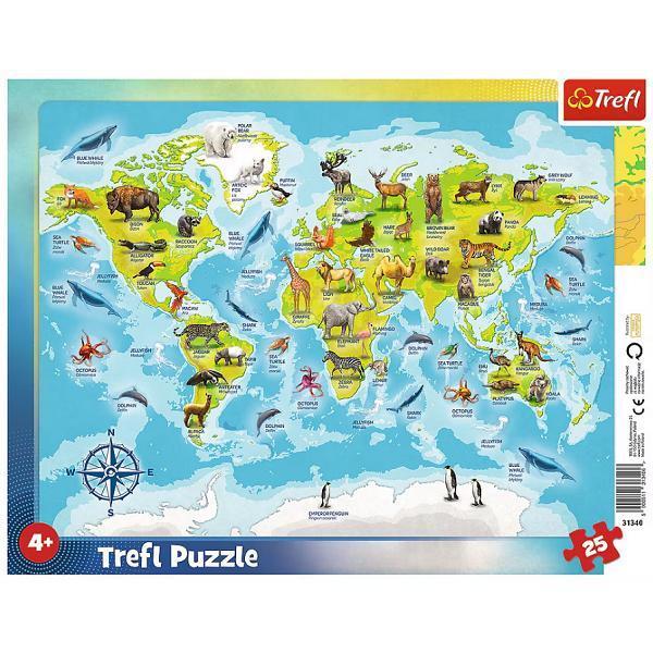 Puzzle 25. Plansa harta lumii cu animale
