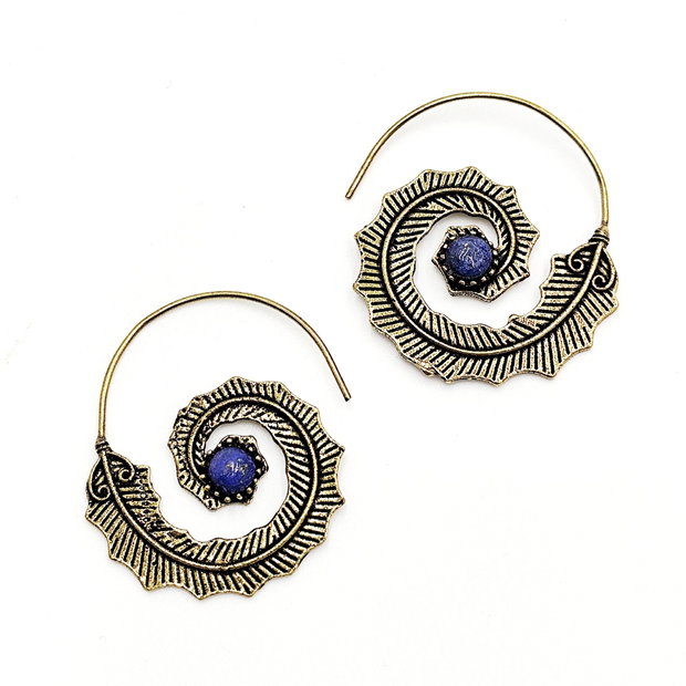 Cercei spirala cu motiv vegetal si lapis lazuli, 4506