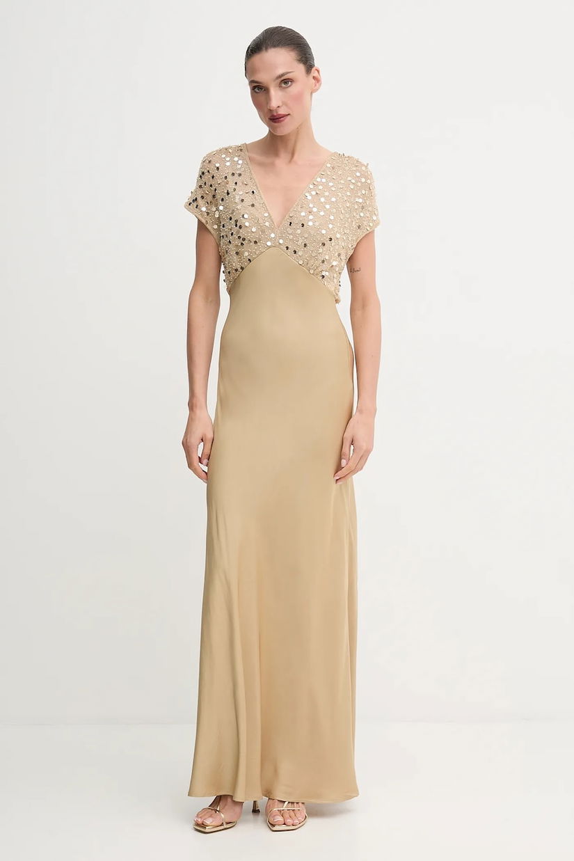Never Fully Dressed rochie culoarea auriu, maxi, evazați, NFDDR2230