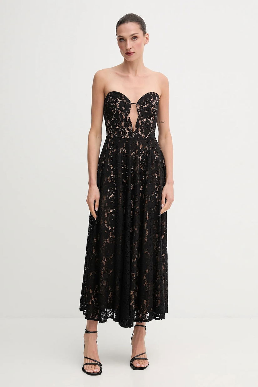 Bardot rochie culoarea negru, midi, evazați, 59714DB2