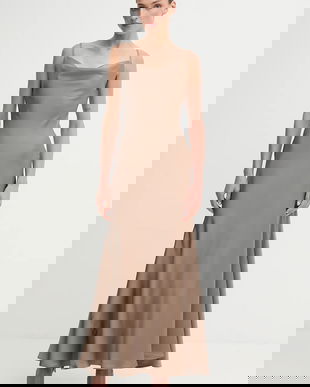 Bardot rochie culoarea maro, maxi, mulată, 59709DB3