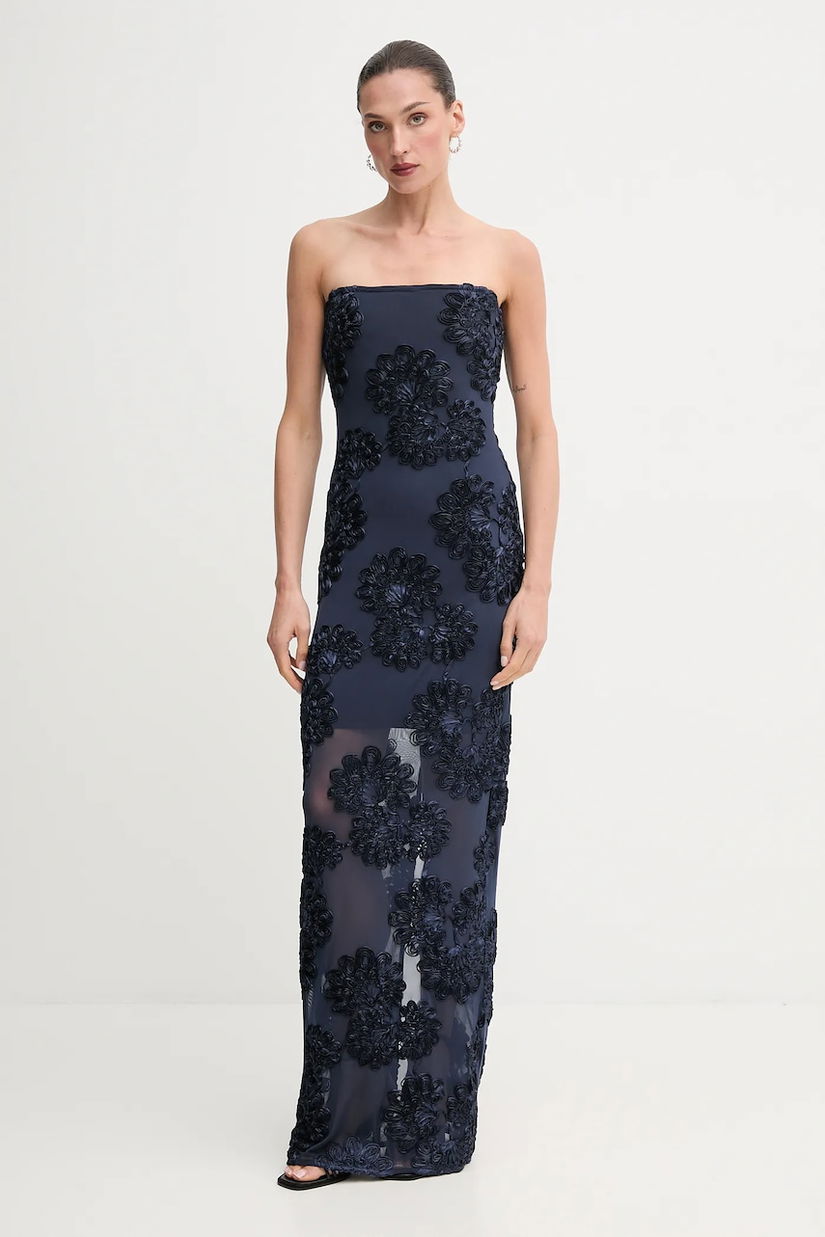 Rotate rochie culoarea bleumarin, maxi, mulată, 114216340