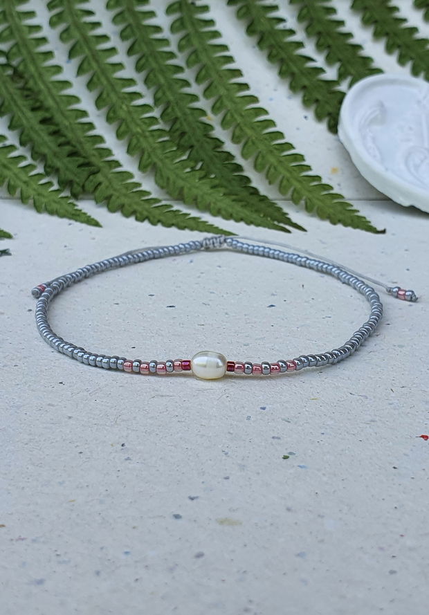 Anklet gri cu perlă de cultură * Brățară de gleznă