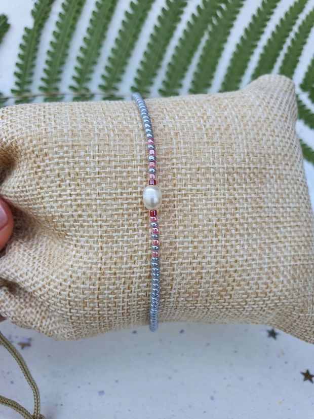 Anklet gri cu perlă de cultură * Brățară de gleznă