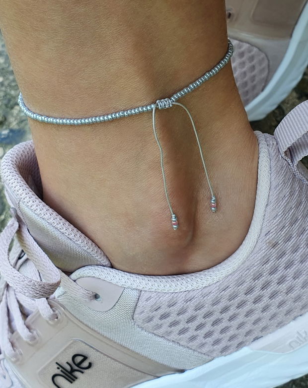 Anklet gri cu perlă de cultură * Brățară de gleznă