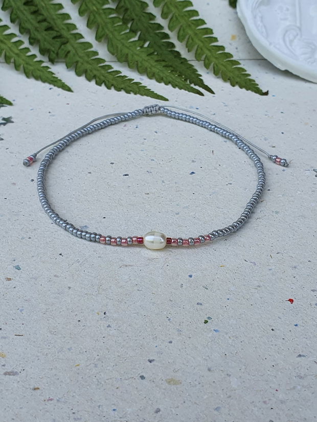 Anklet gri cu perlă de cultură * Brățară de gleznă