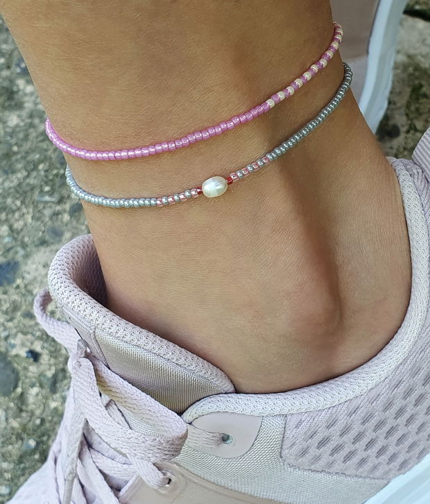 Anklet gri cu perlă de cultură * Brățară de gleznă
