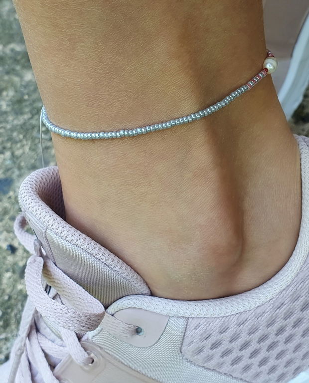 Anklet gri cu perlă de cultură * Brățară de gleznă