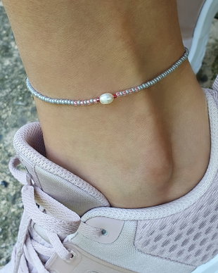 Anklet gri cu perlă de cultură * Brățară de gleznă
