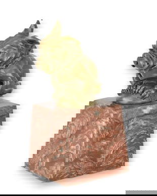 Buldog-statueta bronz cu soclu marmura