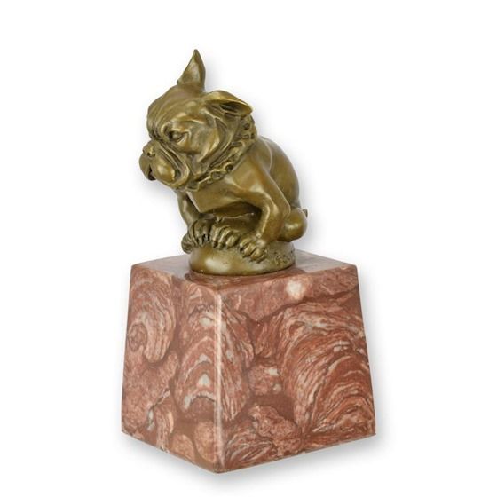 Buldog-statueta bronz cu soclu marmura