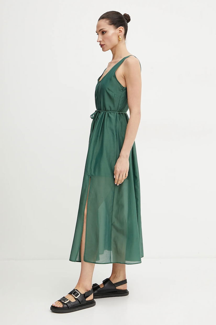 Marella rochie din amestec de mătase Emme by Marella culoarea verde, midi, evazată, 2515221172200