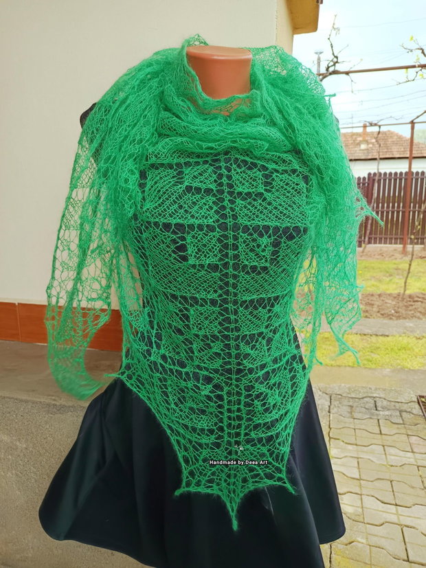 Sal tricotat verde, mohair cu matase