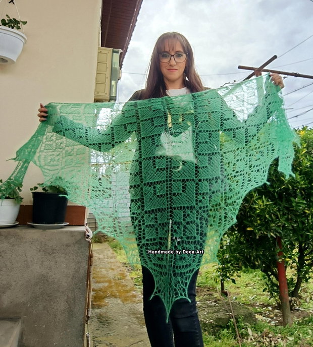 Sal tricotat verde, mohair cu matase