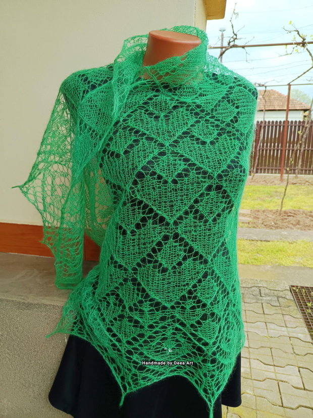 Sal tricotat verde, mohair cu matase