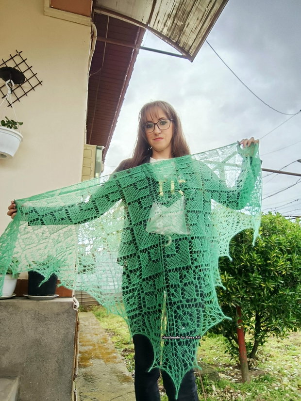 Sal tricotat verde, mohair cu matase