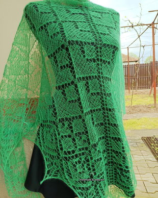 Sal tricotat verde, mohair cu matase