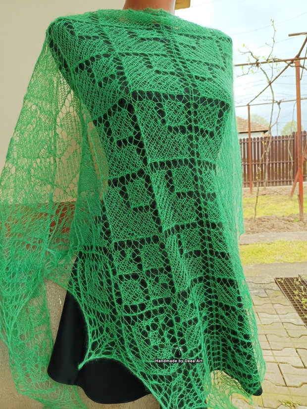 Sal tricotat verde, mohair cu matase