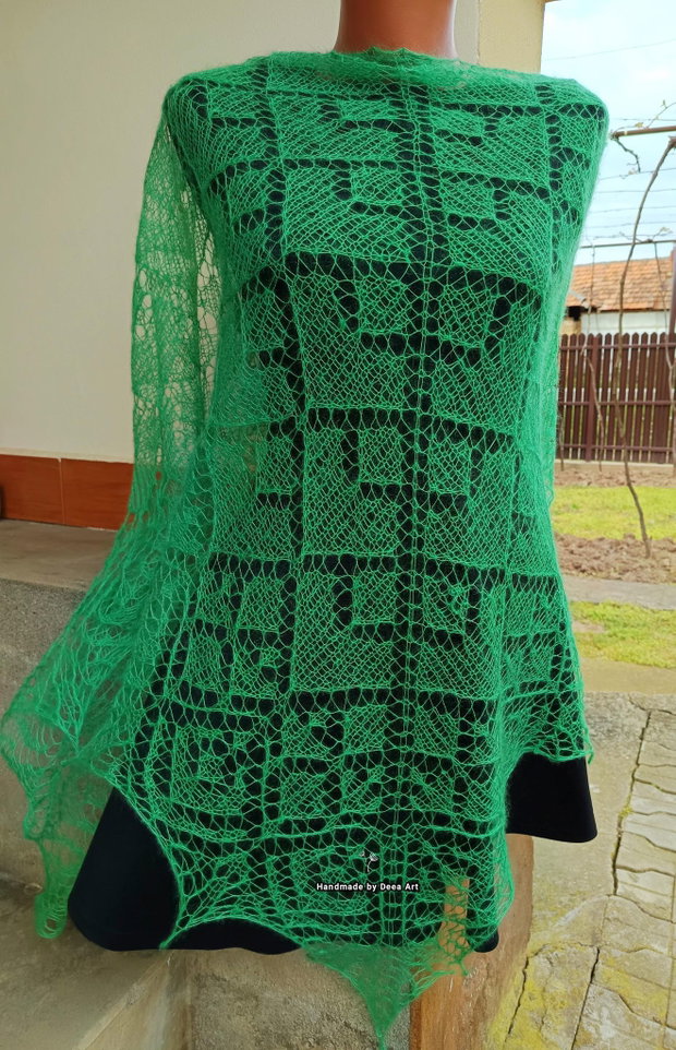 Sal tricotat verde, mohair cu matase