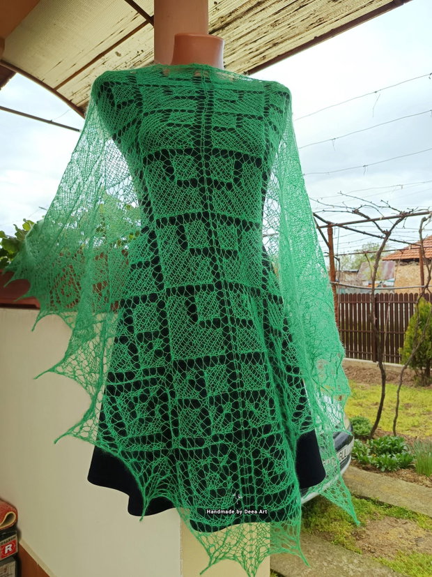 Sal tricotat verde, mohair cu matase