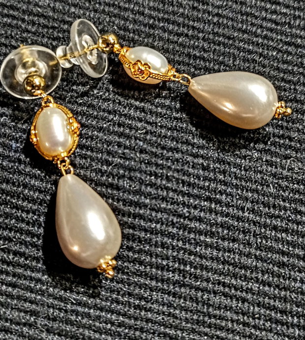 Cercei vermeil perle de cultura naturale perle seashell picatura tije argint placat cu aur conector rubin clasici trendy - Transport gratuit