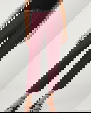 Medicine pantaloni din amestec de in culoarea bordo, fason chinos, medium waist