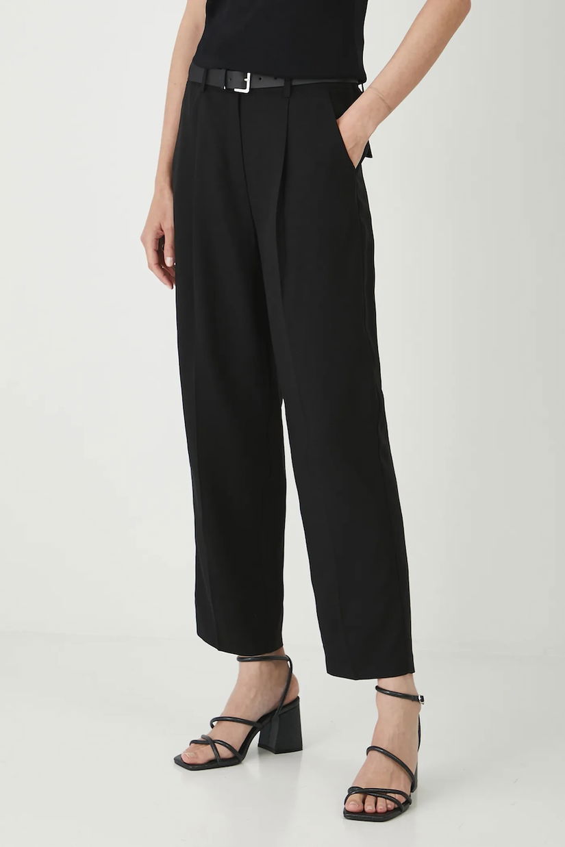 Medicine pantaloni din amestec de in culoarea negru, fason chinos, medium waist