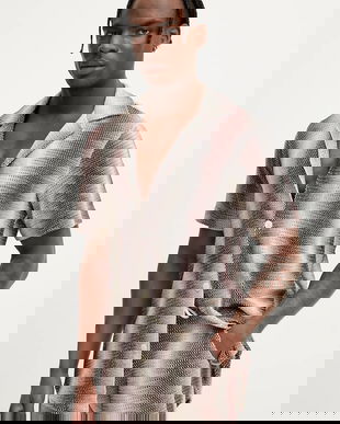 OAS cămașă din bumbac bărbați, culoarea maro, regular, 7014