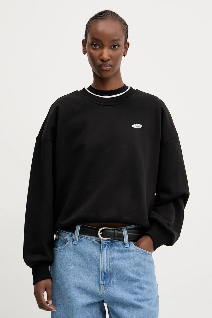 Vans hanorac de bumbac femei, culoarea negru, uni, VN000P5XBLK1