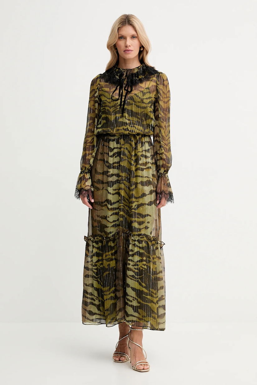 Luisa Spagnoli rochie de mătase culoarea verde, maxi, evazați, 542356