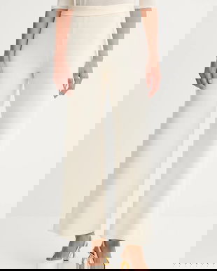 Luisa Spagnoli pantaloni de lână culoarea bej, drept, high waist, 100103